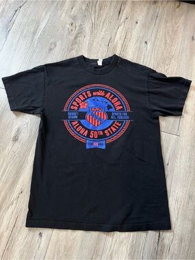 Alstyle Black Short-Sleeve Graphic Tee with Red and Blue Logo